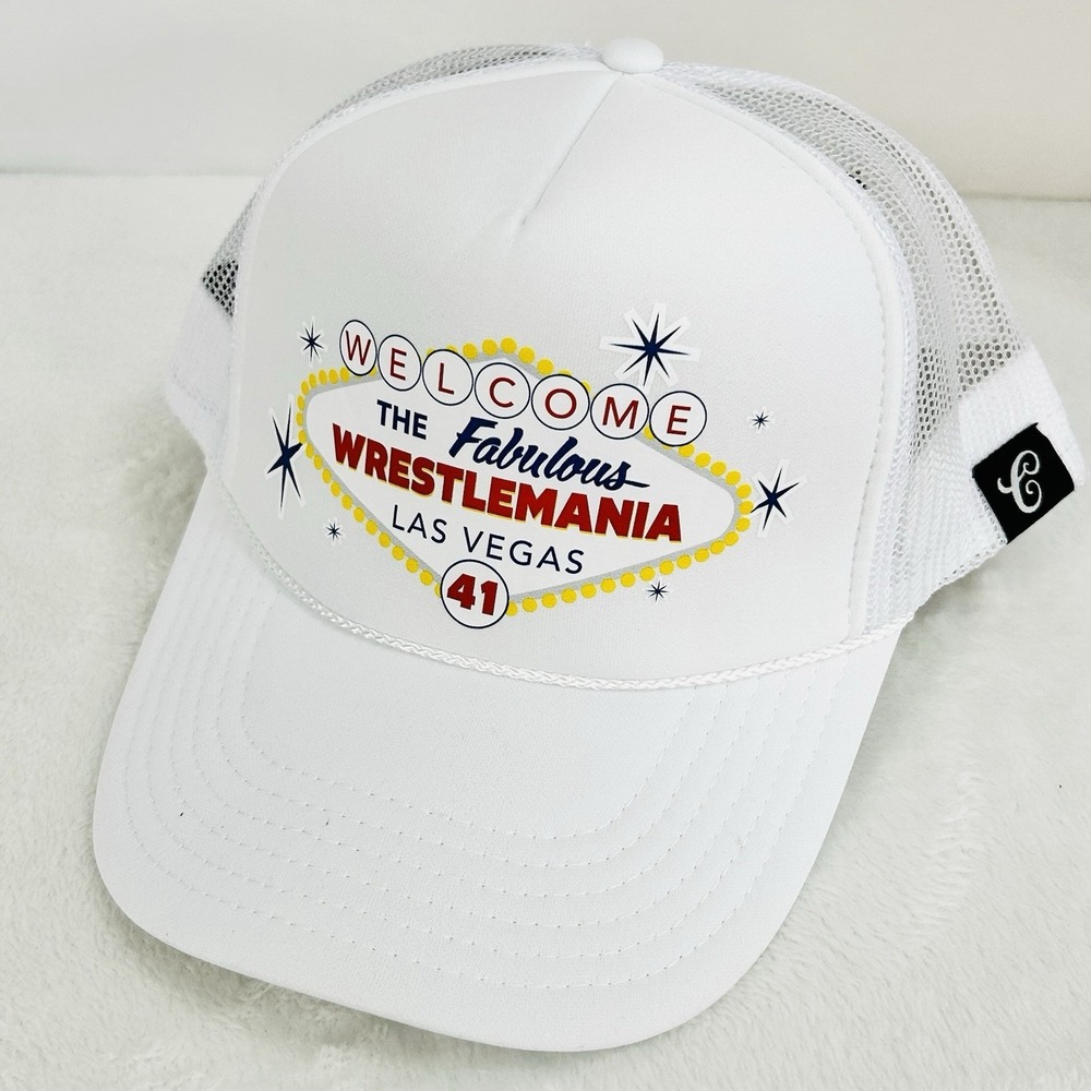 WWE WrestleMania 41 Fabulous Las Vegas Trucker Hat Cap Snapback Adjustable White